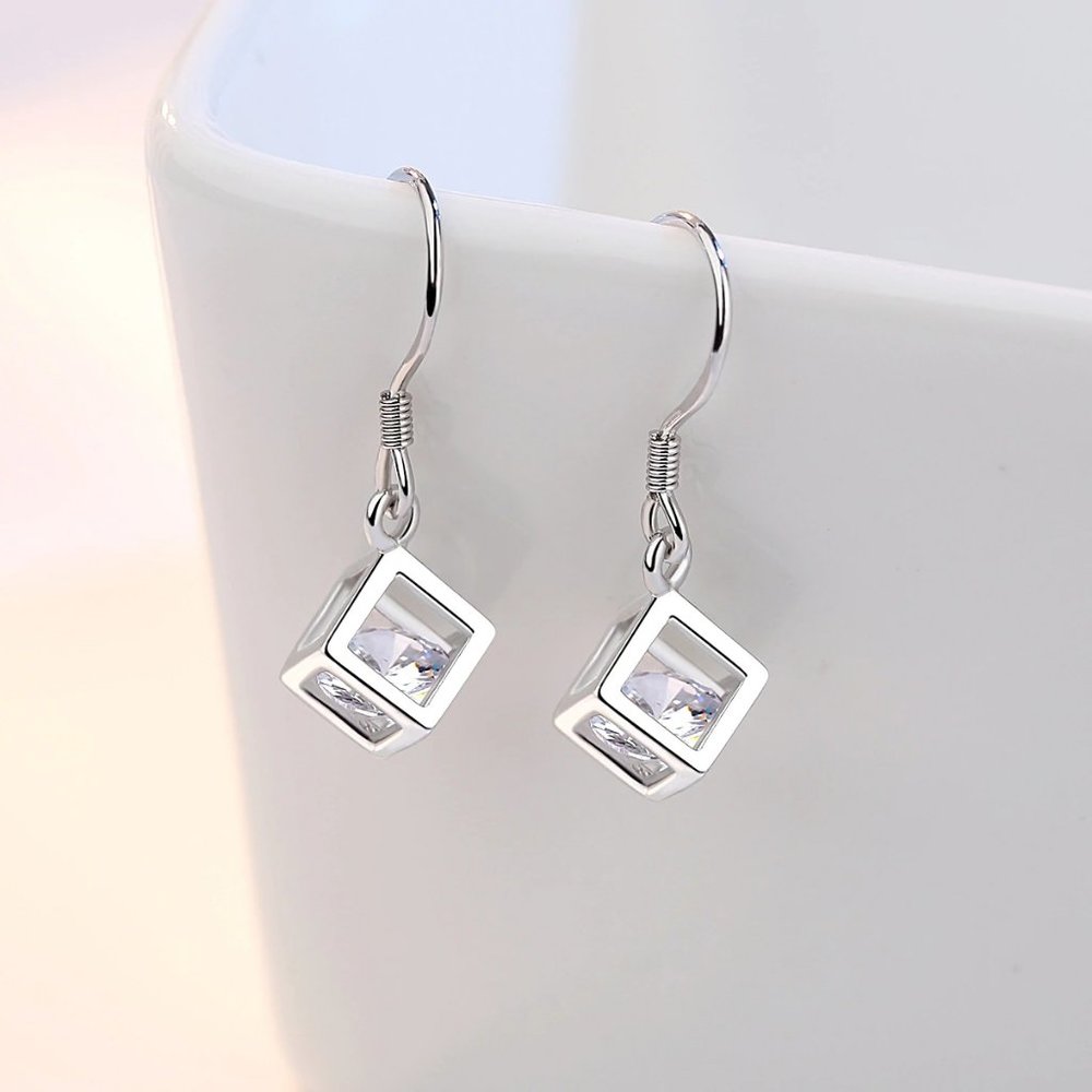 NEW [Set of 3] 925 Sterling Silver Diamond Cube D - Picture 4 of 12